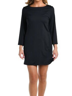 La Blanca Long Sleeve Mini Dress Swim Cover Up Resort Womens Medium M Black NWT
